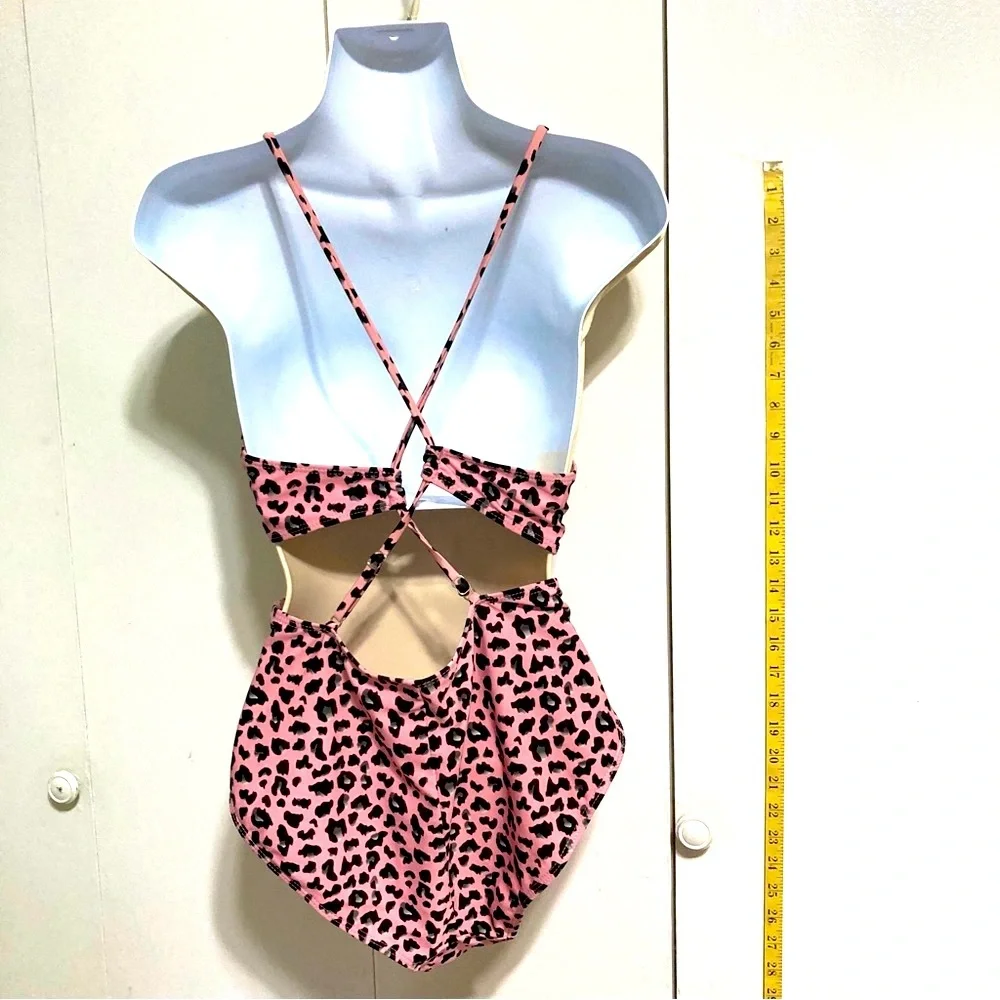 NO BOUNDARIES Pink and Black Cheetah 1 Piece Swimsuit Womens XL 15 16